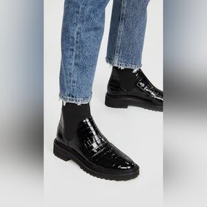 Size 9 - New Loeffler Randall Br8dget Chelsea Combat Black Croc Embossed Patent